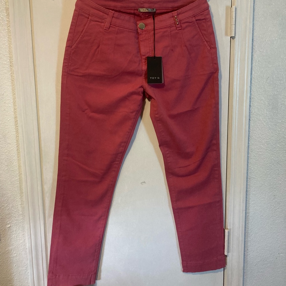 Toy G women’s size 29 rose pink pleated studded waist stretchy chino pants 32x28